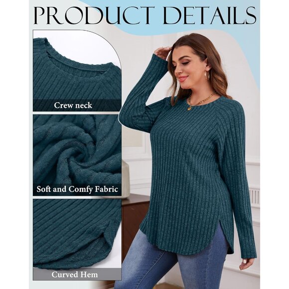 3 Pack Plus Size Long Sleeve Tunic Tops for Women Stylish Curved Hem - Picture 4 of 4